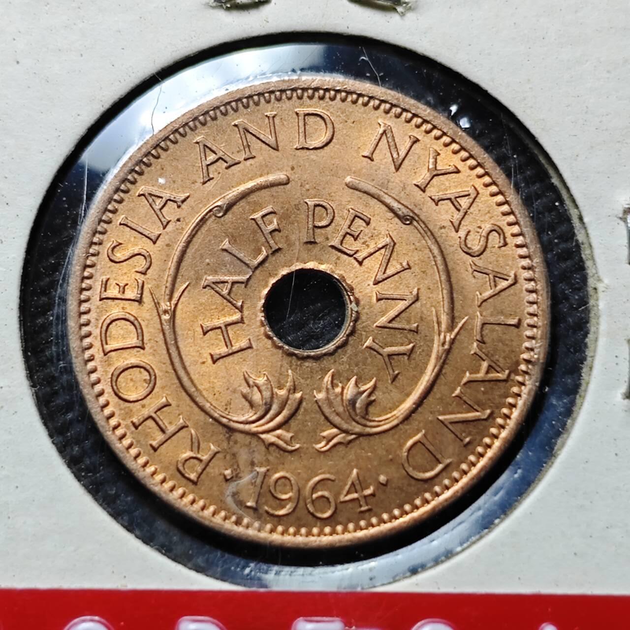 KK钱币收藏小铺  第399期  百期特拍（四拍之三）2月预留时间 周末发货  1964罗得西亚半便士铜币 好品
