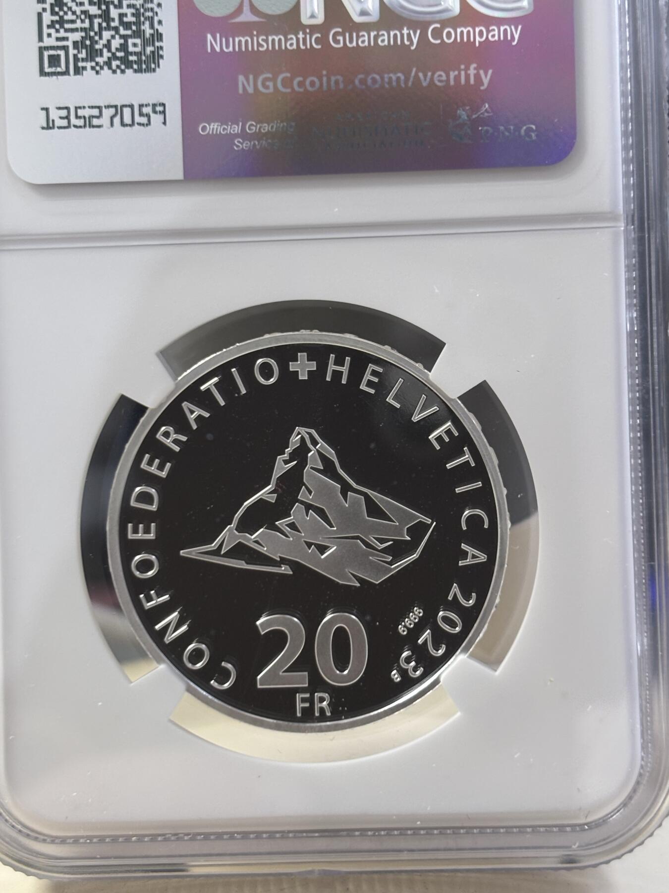 第187期拍卖 瑞士2023年马特洪峰缆车精制纪念银币NGC-PF69,9999银，20克，发行3050枚