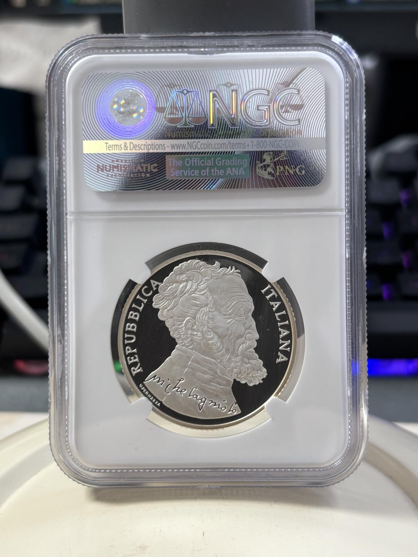 第187期拍卖 意大利2012年开朗基罗和大卫像精制纪念银币NGC-PF69原盒证书，925银，22克，发行17000枚