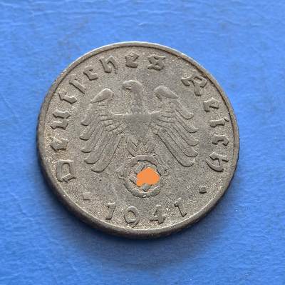 外国优质银币非洲美洲币，周六九点倒数截拍，满百包邮，持续收拍 - 1941 年德国 5 芬妮，正面展纳粹鹰徽（政权标识）+“DEUTSCHES REICH”，背面饰橡叶 + 币值，金属币承载二战纳粹德国货币文化，具历史纪念与特殊符号收藏价值。
