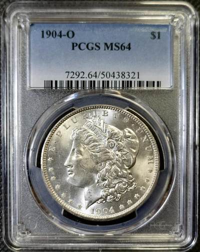 “甄选寰宇 · 臻藏岁华”新年精品场（直播拍卖）-甄臻铺-世界币章拍卖（第47期）送拍享返佣金等优惠多多 - PCGS-MS64 美国1904年O版摩根一元银币，发行量少