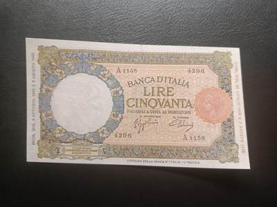 2026一月第二期，总212期 - 意大利1943年50里拉AUNC有裂口，罗马城狼孩的雕塑