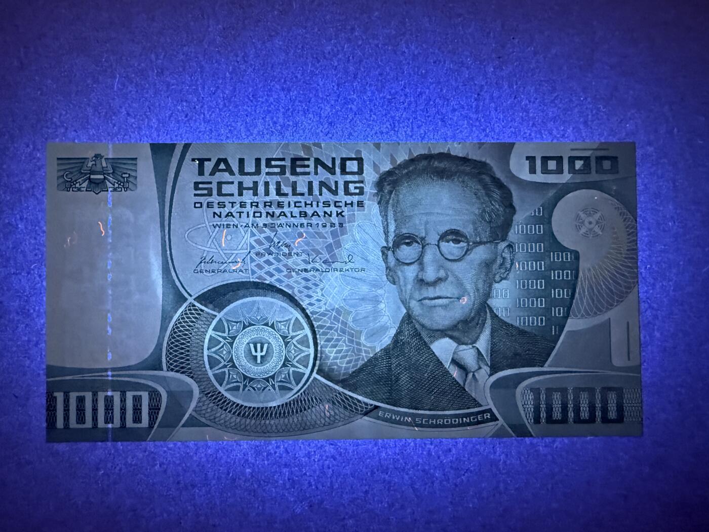 《艾美收藏》第228期-1.11周日外币精品 奥地利1000先令 UNC 1983年 奥地利物理学家薛定谔 原票好品