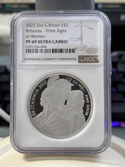 第187期拍卖 -  英国2022年不列颠女神时代女性2盎司精制加厚银币NGC-PF69,999银，发行550枚