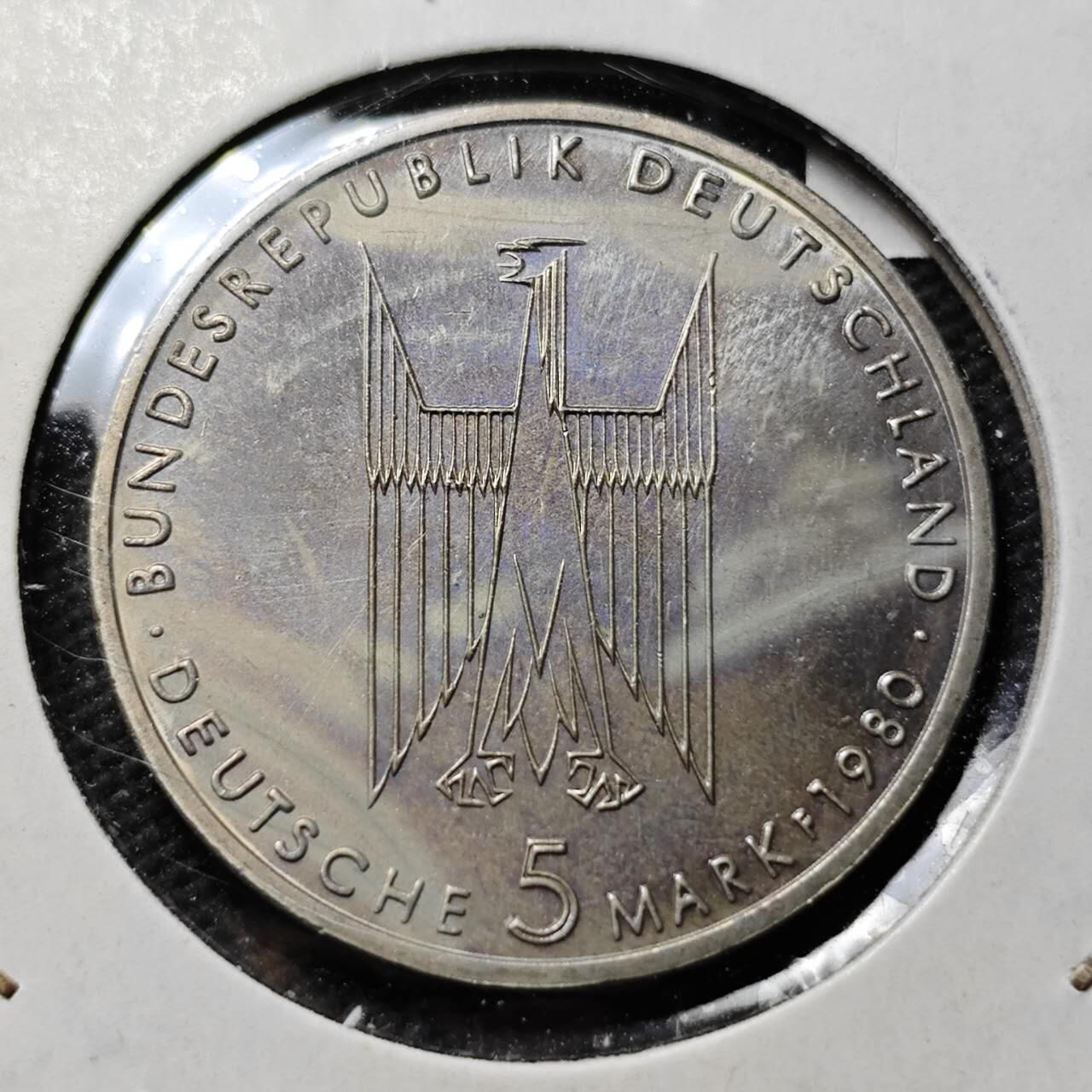 KK钱币收藏小铺  第399期  百期特拍（四拍之三）2月预留时间 周末发货  1980德国5马克纪念币 好品