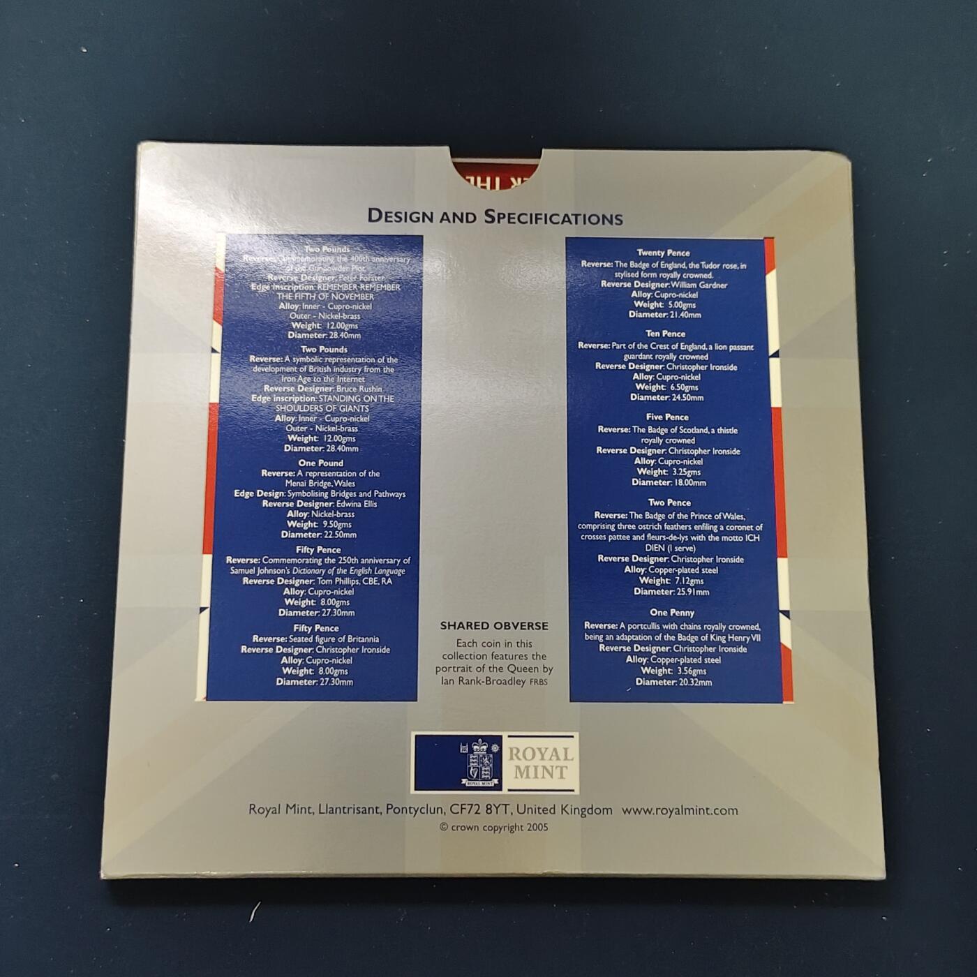 【全场包邮】纯粹捡漏拍492场【封装套币专场】-注意佣金 英国2005年官方封装套币-含2镑火药阴谋+2镑机械时代+1镑梅奈桥+50便士约翰逊词典+流通套币