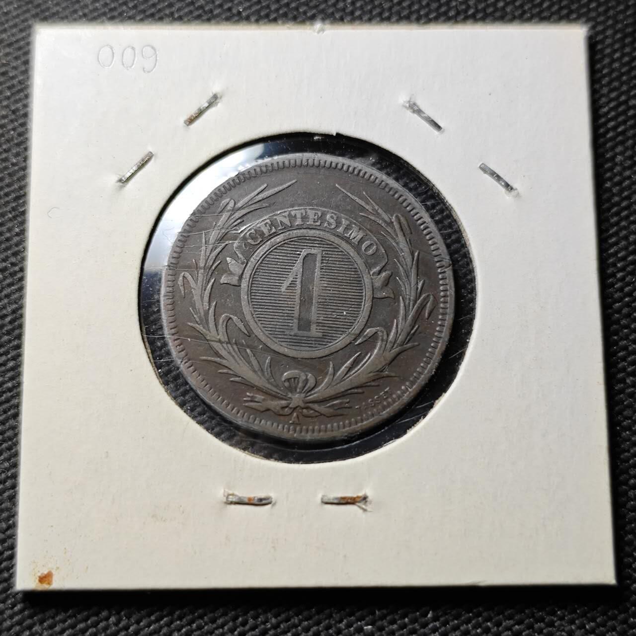 KK钱币收藏小铺  第399期  百期特拍（四拍之三）2月预留时间 周末发货  1869乌拉圭1分铜币 太阳脸