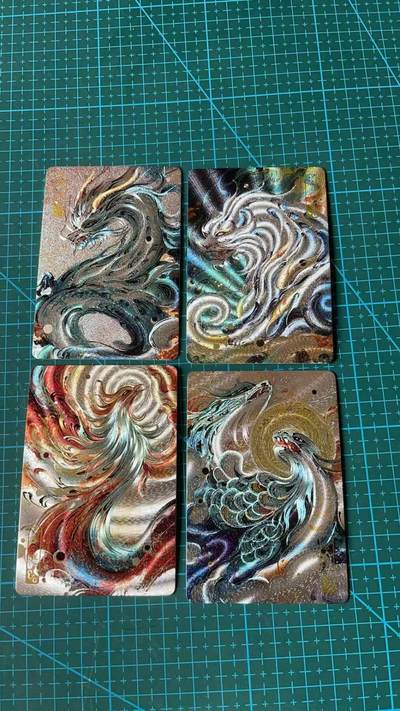 满200包邮！龙虎卡牌-七一场（满200元包邮，无佣金，每周六结拍，欢迎送拍） 粗闪4张 可可瑞听 上古神兽 (青龙 白虎 朱雀 玄武)