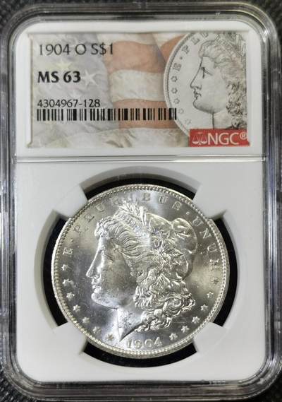 “甄选寰宇 · 臻藏岁华”新年精品场（直播拍卖）-甄臻铺-世界币章拍卖（第47期）送拍享返佣金等优惠多多 - NGC-MS63 美国1904年O版摩根一元银币，特殊标