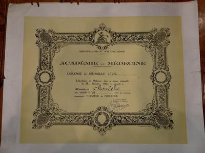 凯旋世界勋赏（第21期冬季大拍）（欢迎送拍）（对拍品有疑问请询问客服，不接受到手刀，出价默认拍品品相。请认真阅读拍卖规则！出价默认已认可！）（收到货请录制开箱视频，无视频概不处理问题。） - 1942年法国医学科学院颁发的金质奖章证书，是表彰儿童卫生领域研究贡献的顶级医学学术荣誉凭证