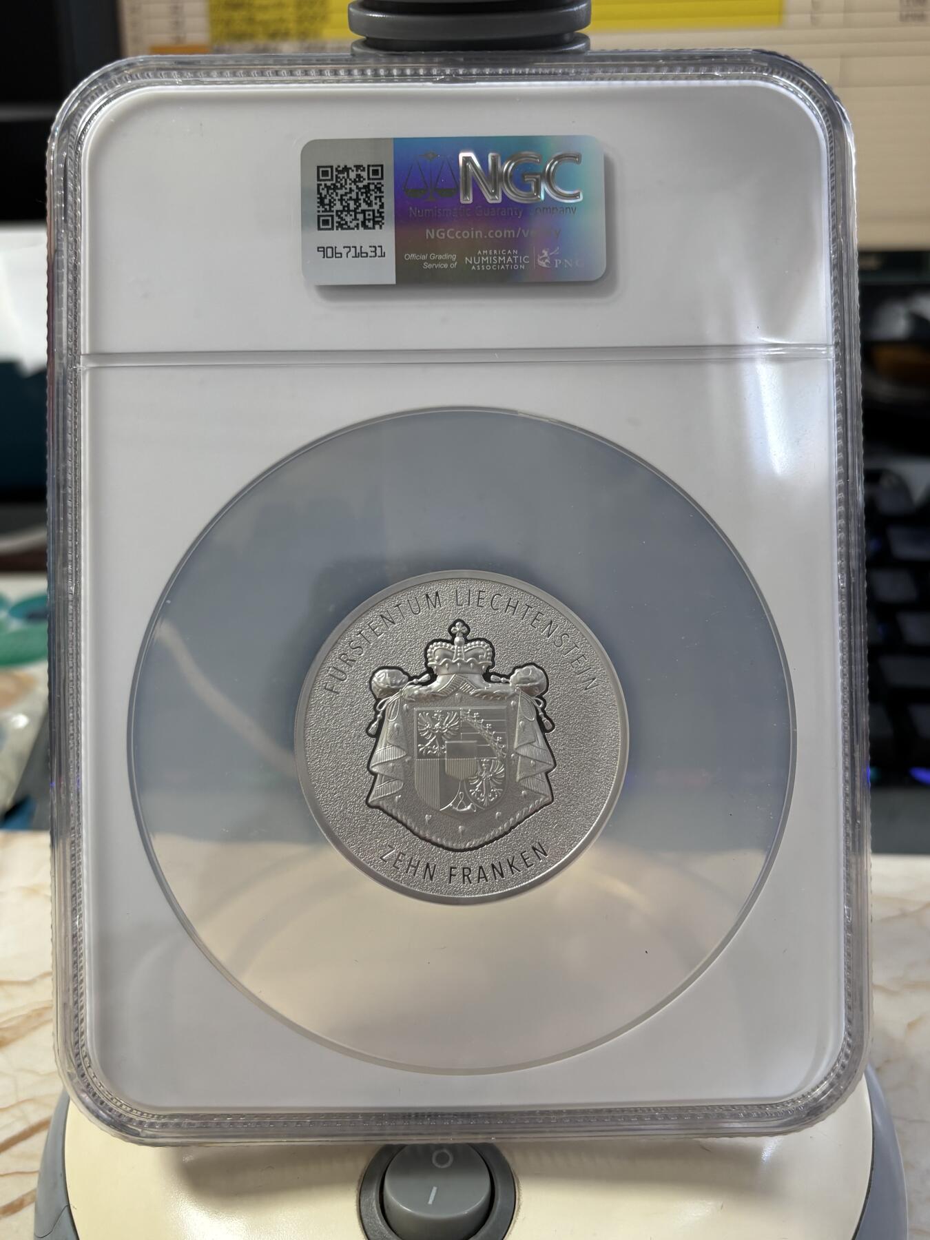 第187期拍卖 列支敦士登2024年瑞士法郎诞生100周年莱茵河谷2盎司银币NGC-MS70首，9999银，发行1000枚