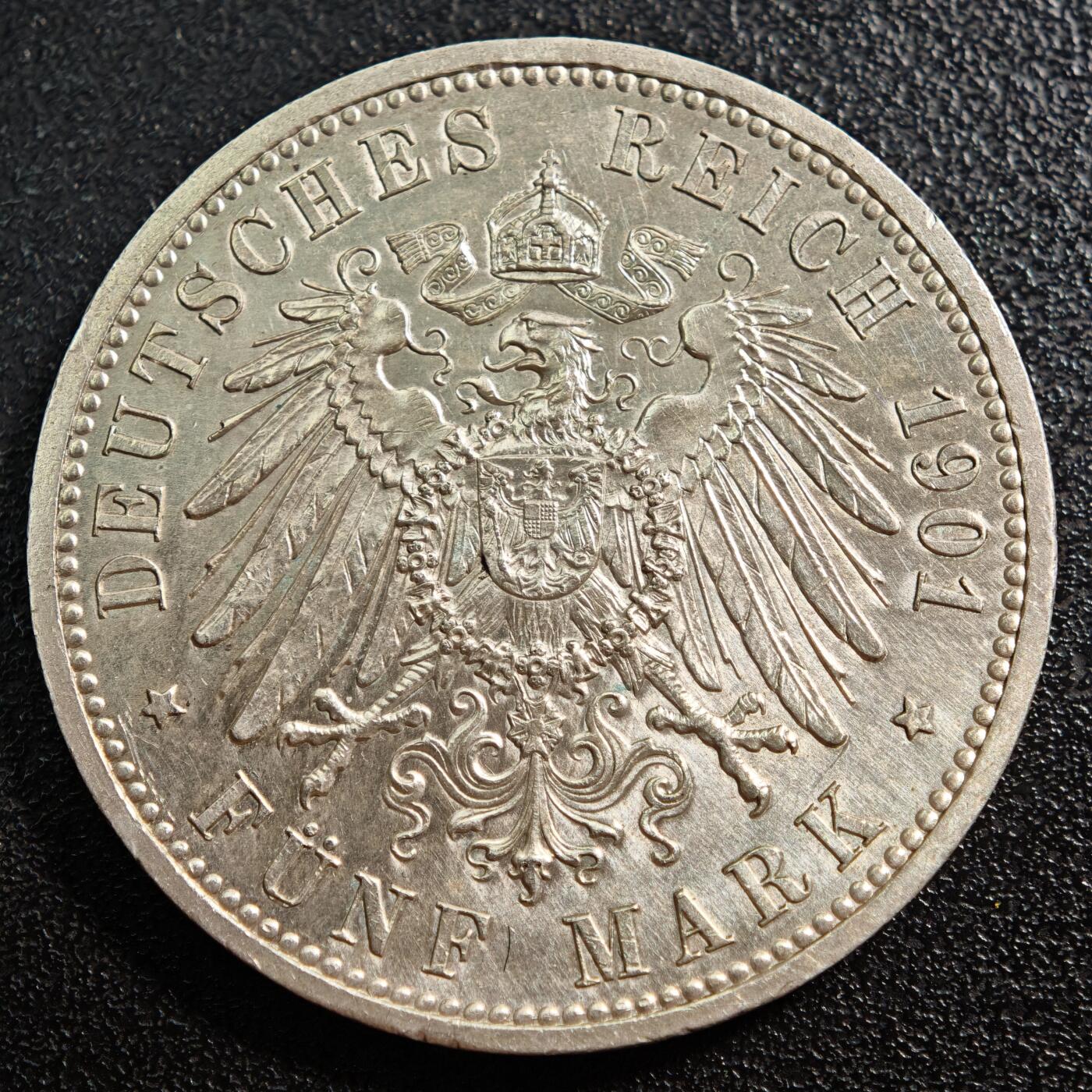 【德藏】世界币章拍卖第161期 1901年 德国普鲁士建国200周年5马克大银币 直径约：38.1mm；重约：27.7g