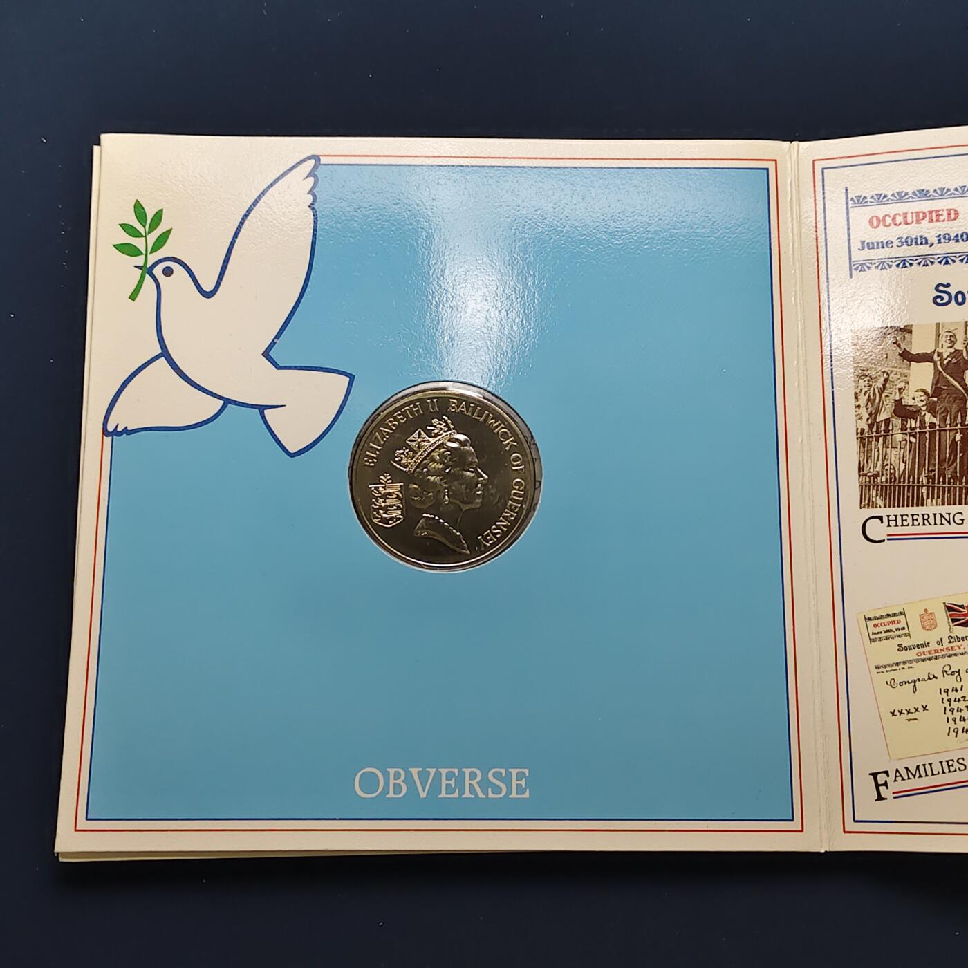 【全场包邮】纯粹捡漏拍492场【封装套币专场】-注意佣金 根西1985年2镑解放40周年官方卡装克朗型纪念币