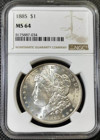 “甄选寰宇 · 臻藏岁华”新年精品场（直播拍卖）-甄臻铺-世界币章拍卖（第47期）送拍享返佣金等优惠多多 - NGC-MS64 美国1885年摩根一元银币，不多见