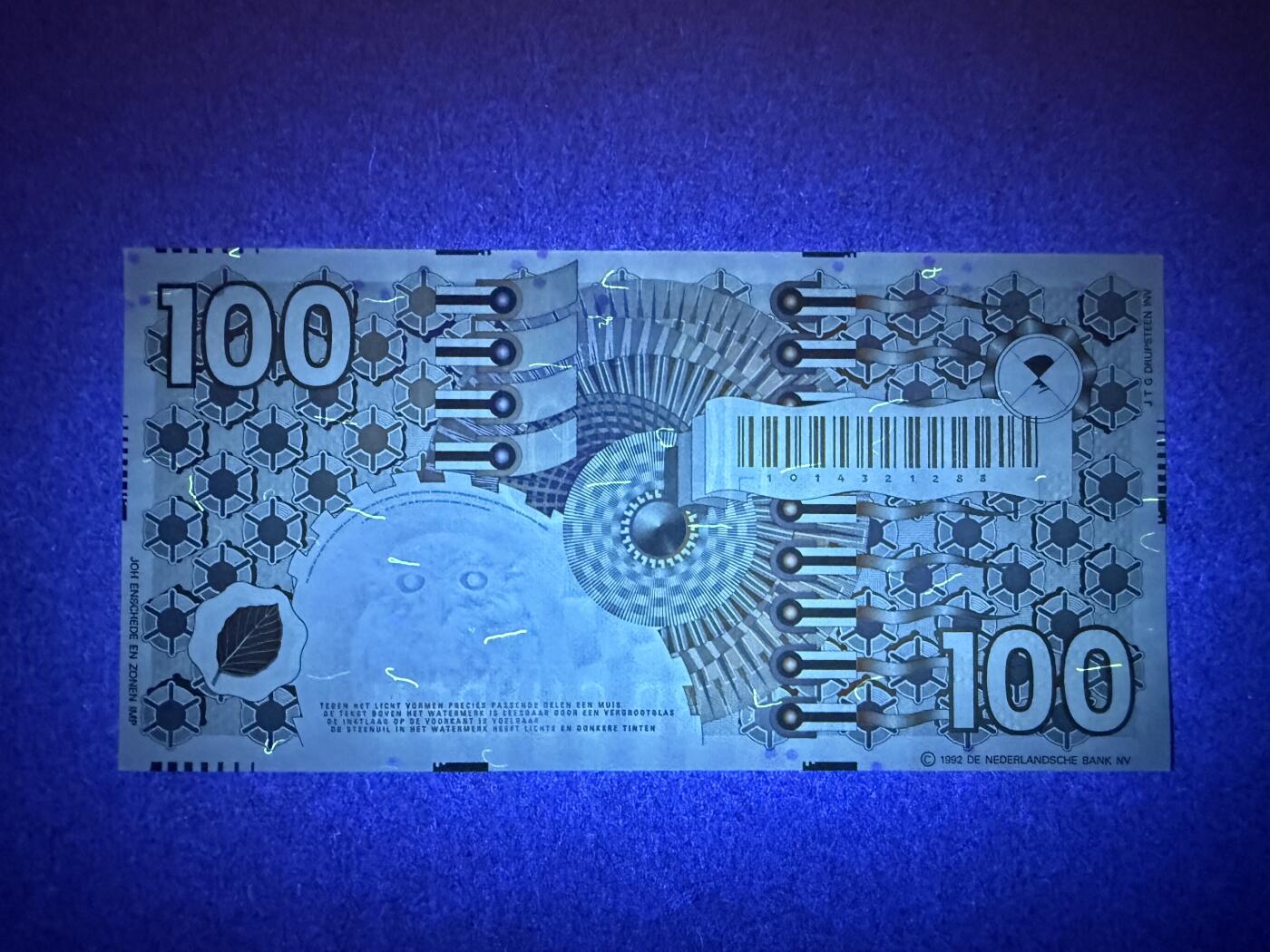 《艾美收藏》第228期-1.11周日外币精品 荷兰100盾 UNC 1992年齿轮版 稀少棕色字冠双尾88