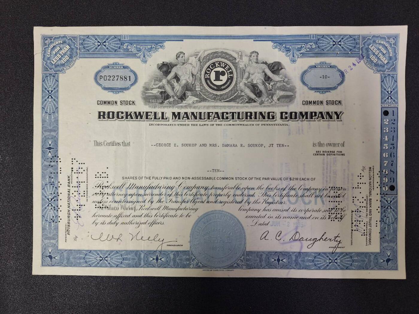 西秦中古拍卖第七十二期 美国罗克韦尔公司股票