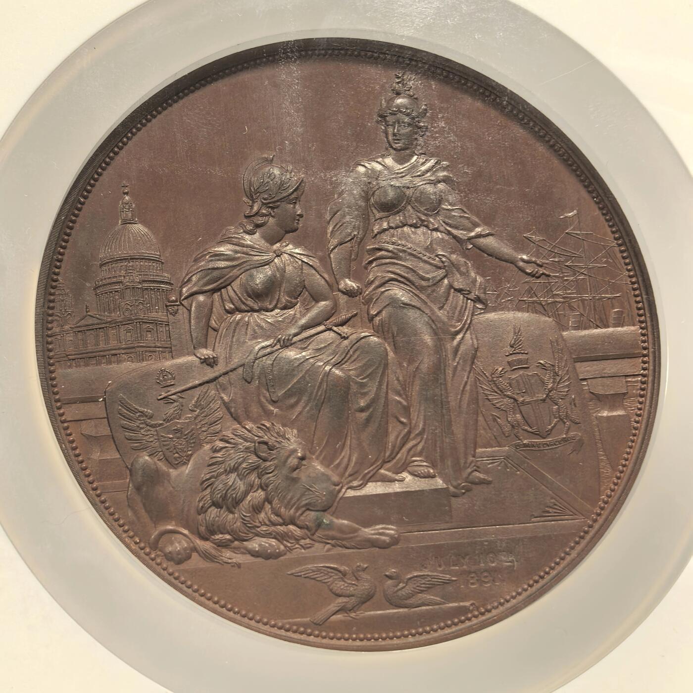 博洋堂世界钱币拍卖第156期（全场包邮） NGC MS64 英国1893年德皇夫妇访问伦敦金融城大铜章，发行量仅三四百枚