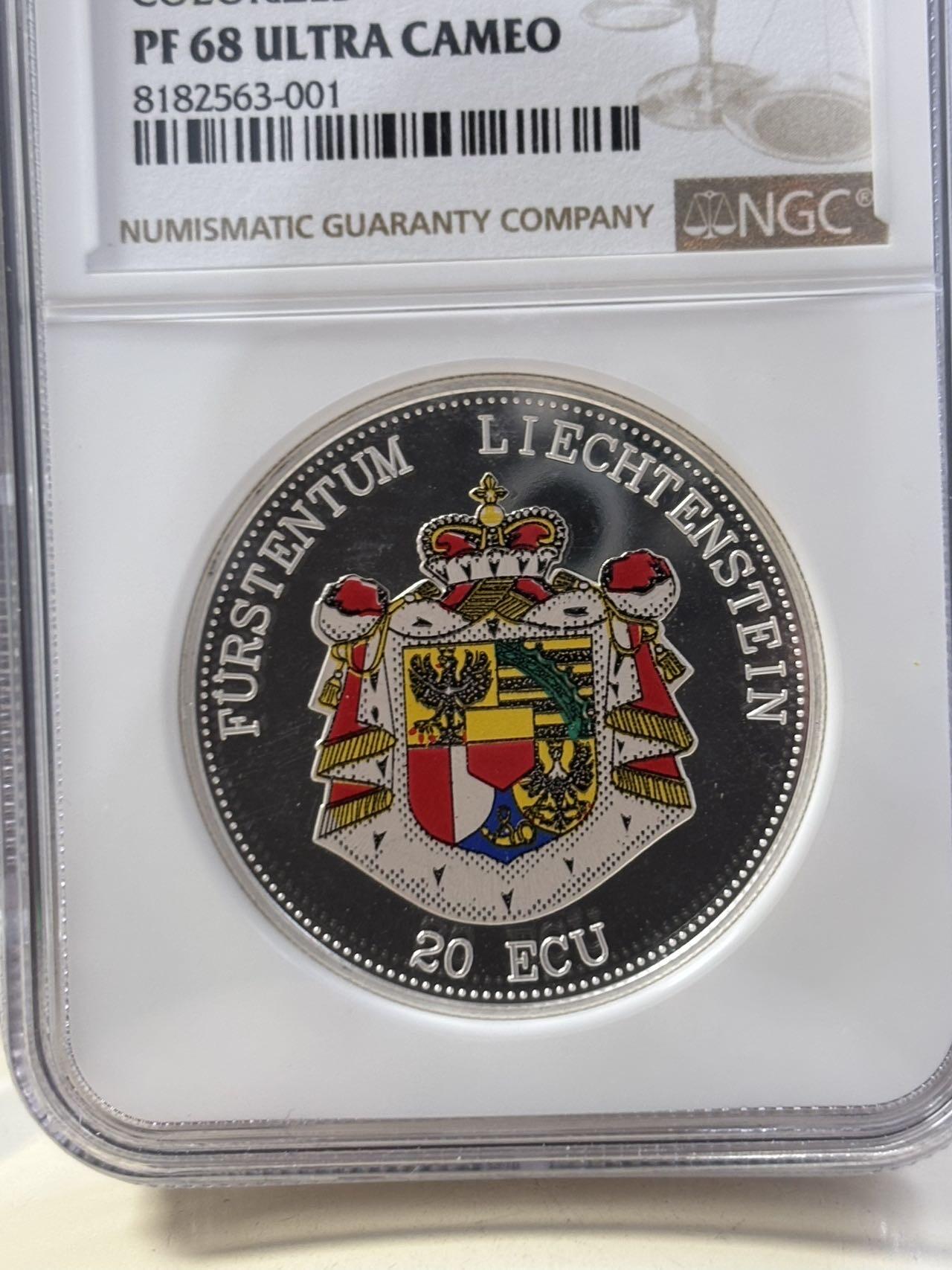 第187期拍卖 列支敦士登1993年瓦杜兹城堡加厚2盎司纪念彩银币NGC-PF68，999银，发行1500枚