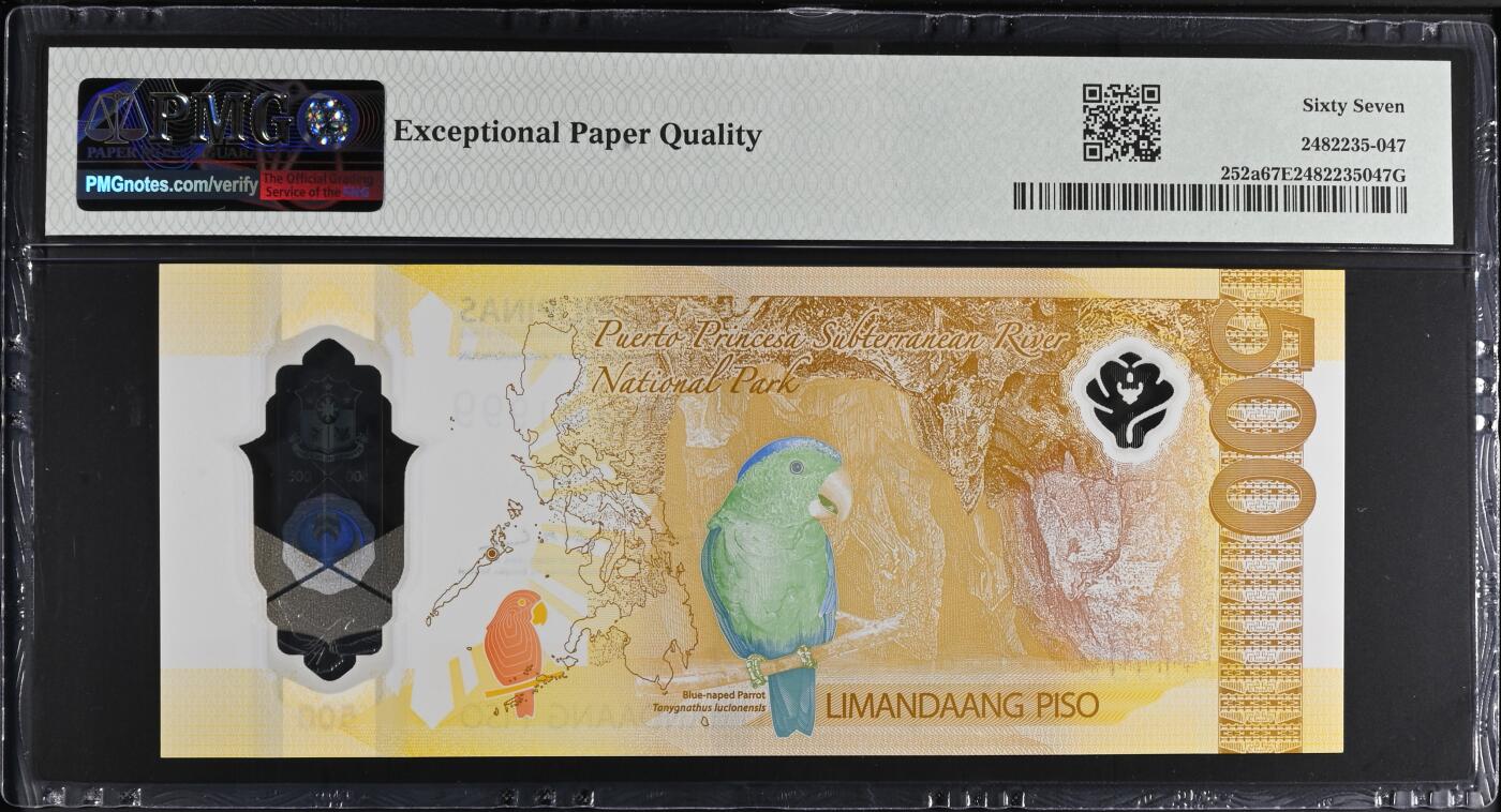 【礼羽收藏】🌏世界钱币拍卖129期 【AA9621999】2024年菲律宾500比索塑料钞 AA首发冠 无3457尾999 朦胧号 豹子号999 PMG67 高分靓号