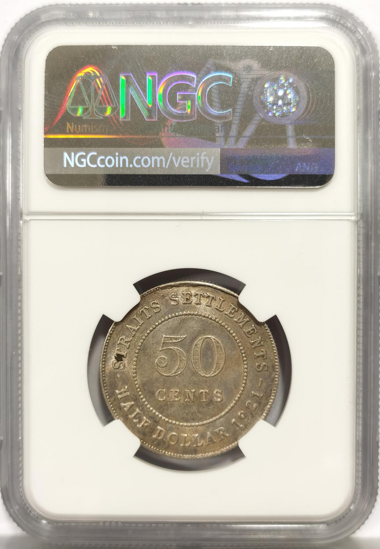 博洋堂世界钱币拍卖第156期（全场包邮） NGC MS64 海峡殖民地1921年乔治五世半圆银币