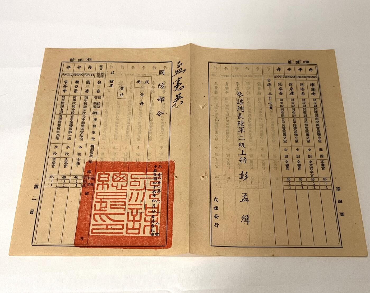 韵星假日拍卖第三十六期 -- Rimey Holidays Auction 36 孟宪英中校旧藏，国防部晋升少校军衔命令