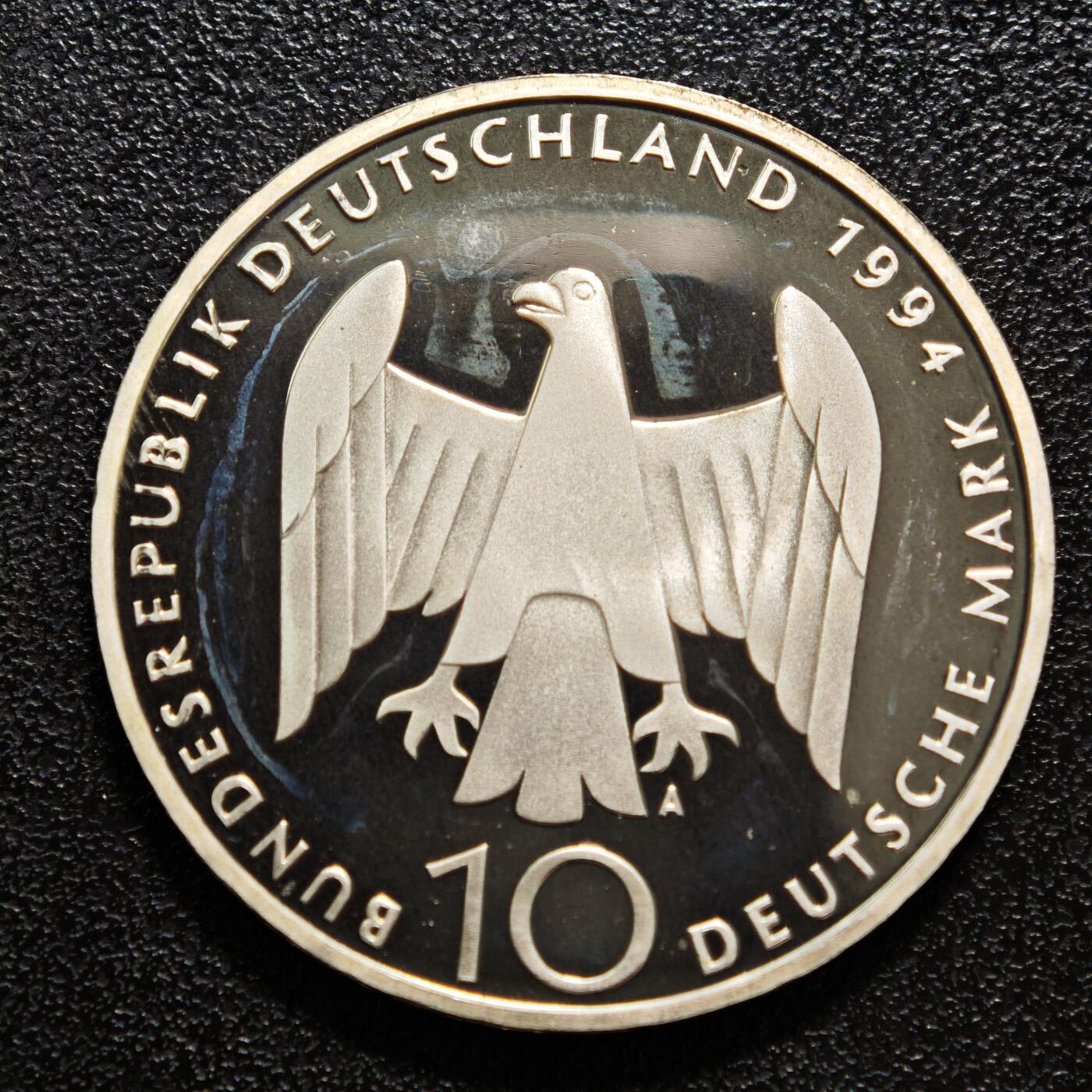 【德藏】世界币章拍卖第161期 1994年 德国抵抗运动50周年10马克纪念银币 镜面十足 直径约：32.5mm；重约：15.5g