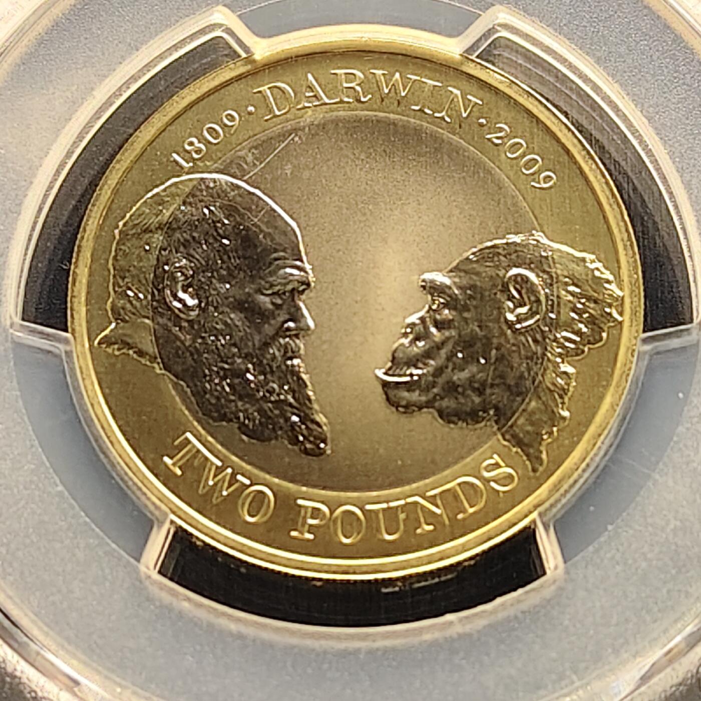 【全场包邮】纯粹捡漏拍493场 【收藏级】英国2009年2镑达尔文《物种起源》发行150周年精制双色金属纪念币-PCGS PR69 DCAM（更高分仅1枚）