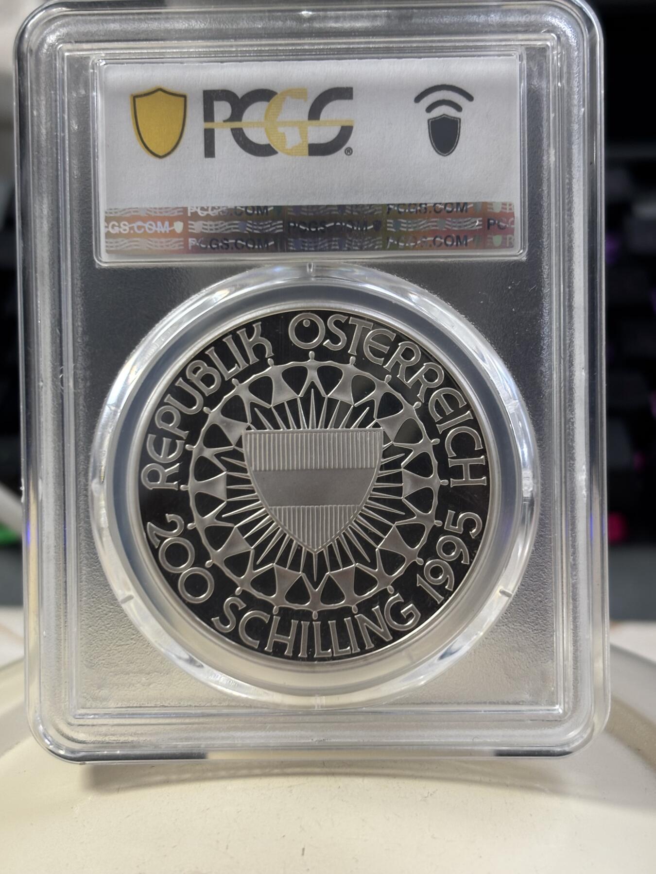 第187期拍卖 获奖币奥地利1995年奥运百年彩带舞1盎司纪念银币PCGS-PR68，1997年世界硬币大奖赛最佳克朗币，925银，