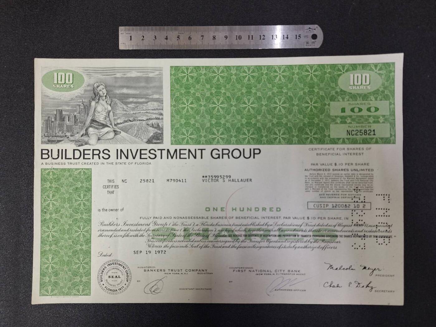 西秦中古拍卖第七十二期 美国建筑商投资公司股票