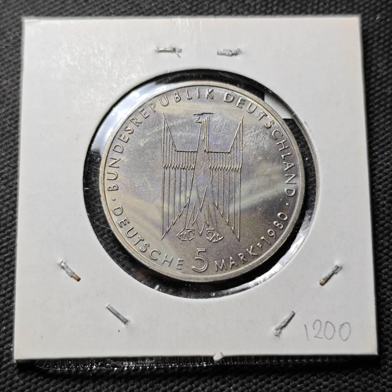 KK钱币收藏小铺  第399期  百期特拍（四拍之三）2月预留时间 周末发货  1980德国5马克纪念币 好品