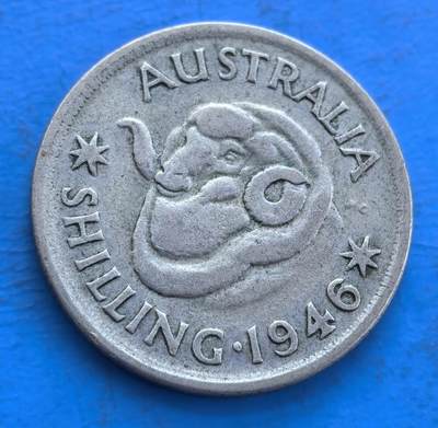 外国优质银币非洲美洲币，周六九点倒数截拍，满百包邮，持续收拍 - 澳大利亚 1946 年乔治六世先令银币5.7克纯银价52元，币面饰绵羊形象（澳洲农业符号），关联战后初期货币史，流通包浆独特，兼具地域文化标识与英联邦钱币收藏价值。