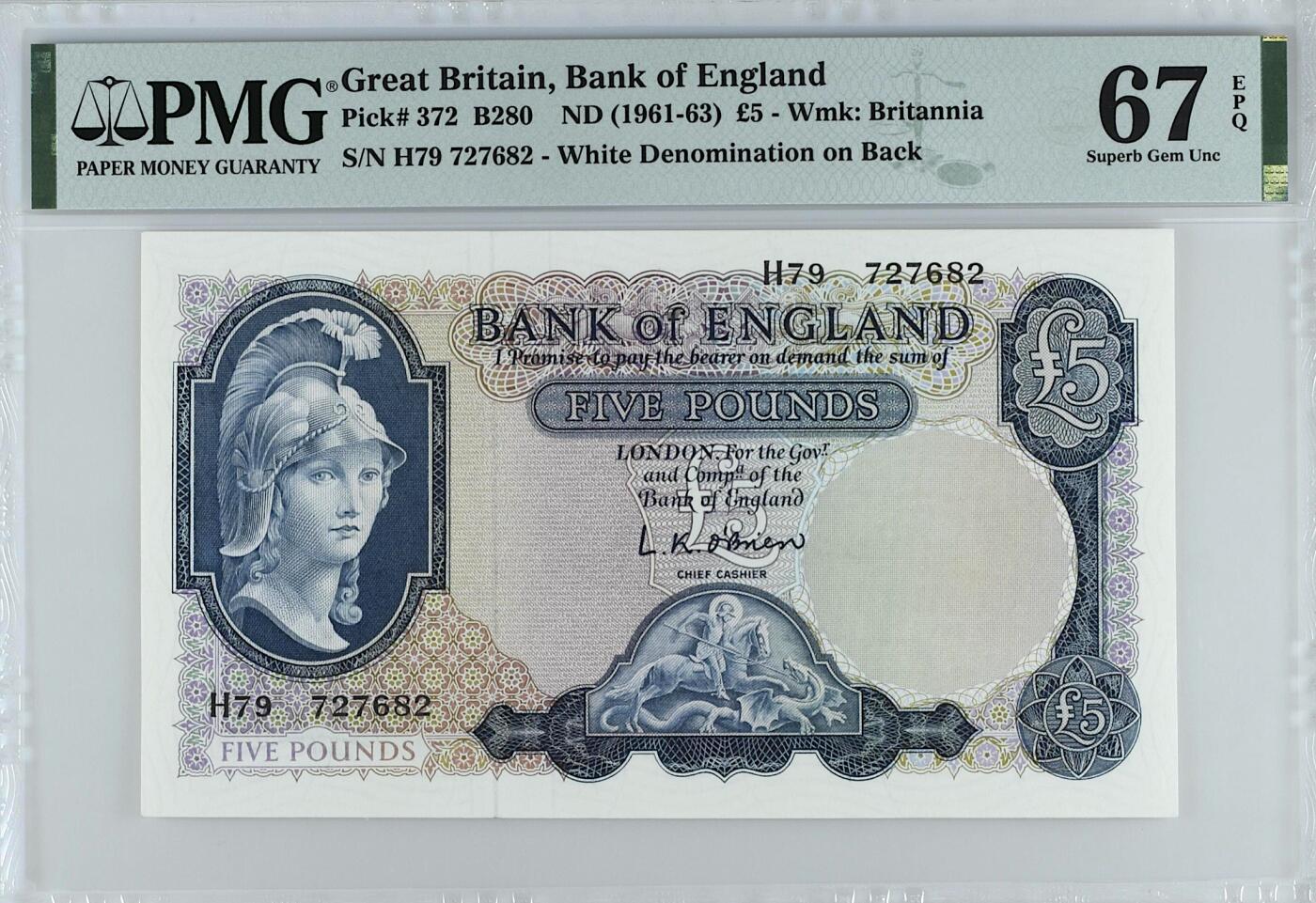 《艾美收藏》第228期-1.11周日外币精品 英国5镑 PMG67E B序列空心版 无4