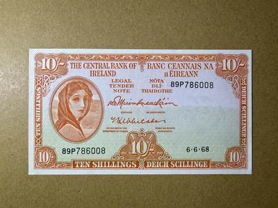 《艾美收藏》第228期-1.11周日外币精品 - 爱尔兰10先令 UNC 1968年 A序列 边缘轻微黄 无4尾8