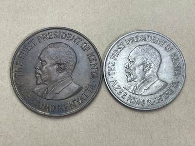 回流20260108 - 肯尼亚1969、1971年1先令、10分硬币两枚 首任总统乔莫·肯雅塔（Jomo Kenyatta）