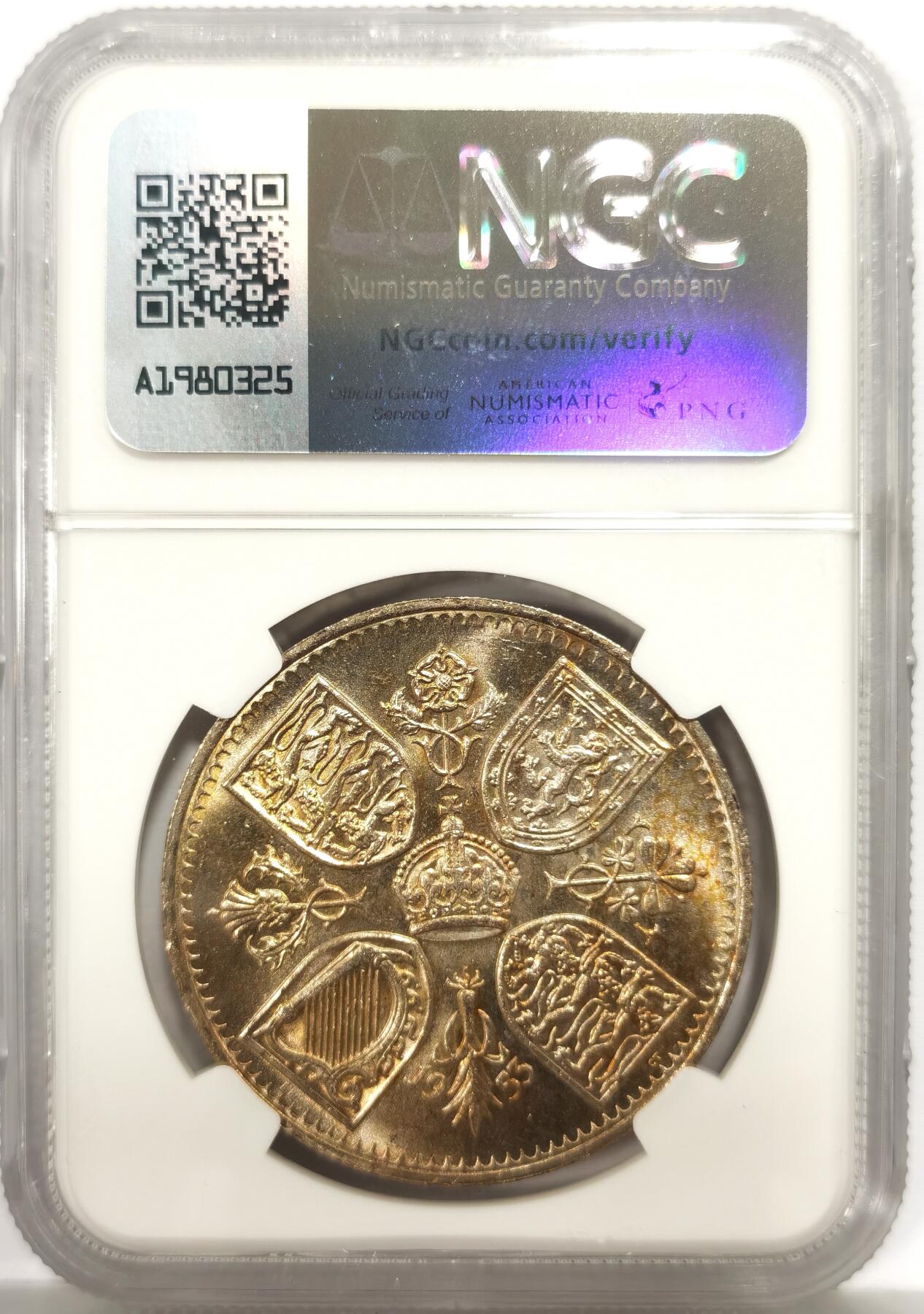博洋堂世界钱币拍卖第156期（全场包邮） NGC MS64 英国1953年伊丽莎白二世登基纪念克朗，带彩少见