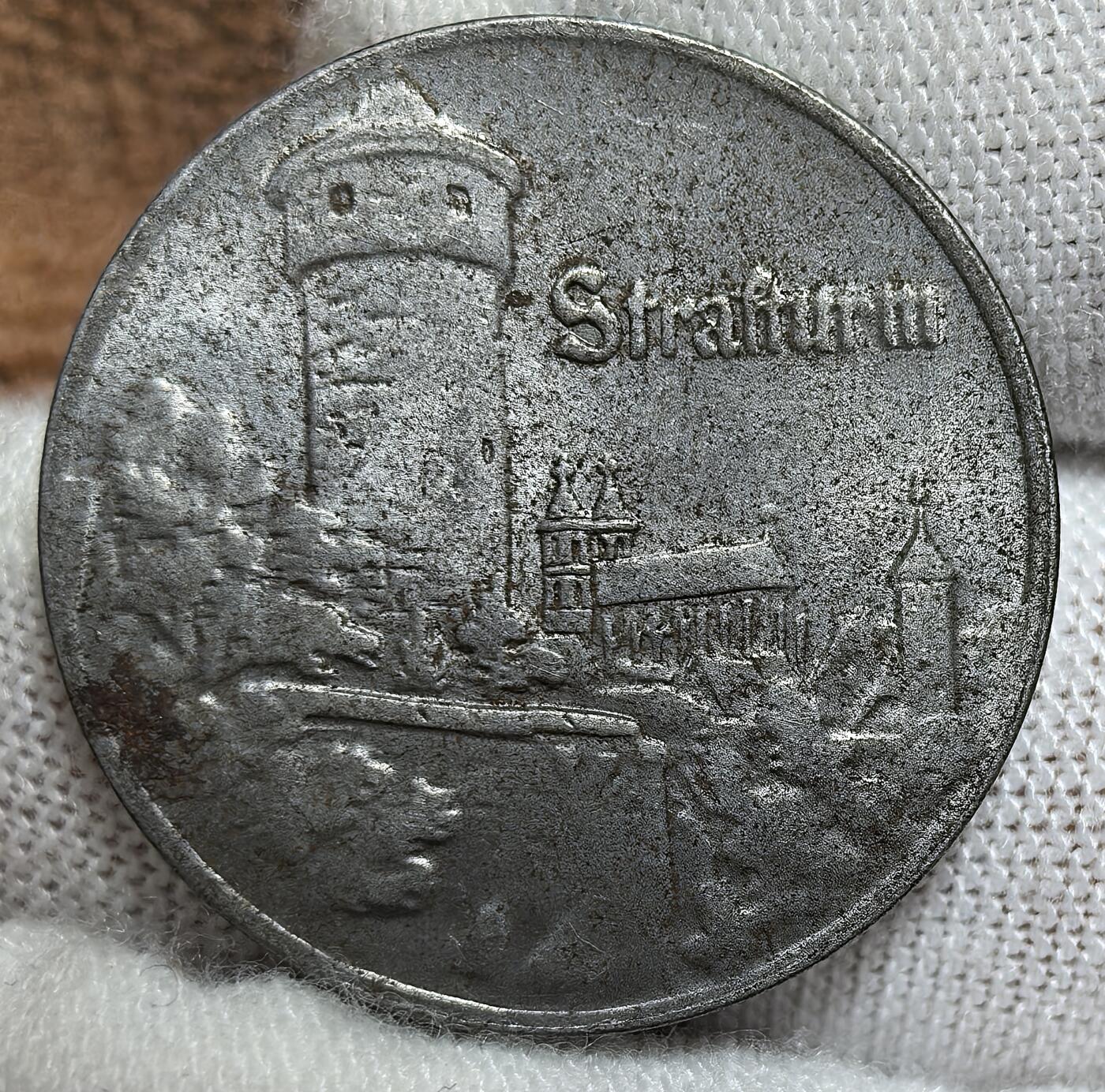 外国优质银币非洲美洲币，周六九点倒数截拍，满百包邮，持续收拍 德国1921年斯特拉斯堡 25 芬尼应急币，正面标币值与 “KRIEGSGELD”（战争货币），背面展城市建筑 +“Straßburg”，承载一战德国地方战时货币文化，兼具地域建筑纹饰与历史背景收藏价值。