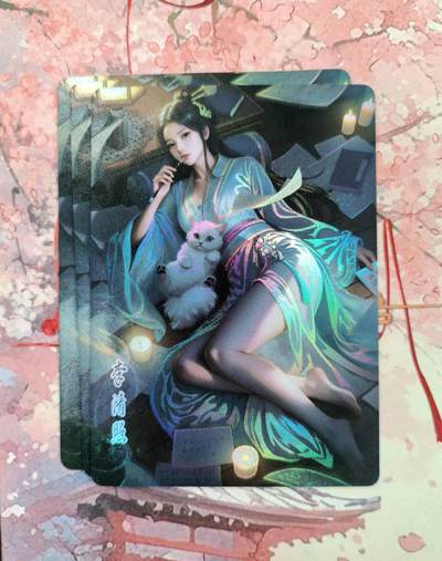 满200包邮！龙虎卡牌-七一场（满200元包邮，无佣金，每周六结拍，欢迎送拍） - 折光彩闪3张 鸡腿佳人录 李清照 三渐变一套（最后一张很艺术）