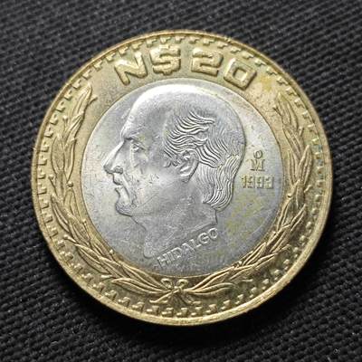 KK钱币收藏小铺  第399期  百期特拍（四拍之三）2月预留时间 周末发货 -  1993墨西哥20比索铜银双色币 总重16.9克 925银芯 好品