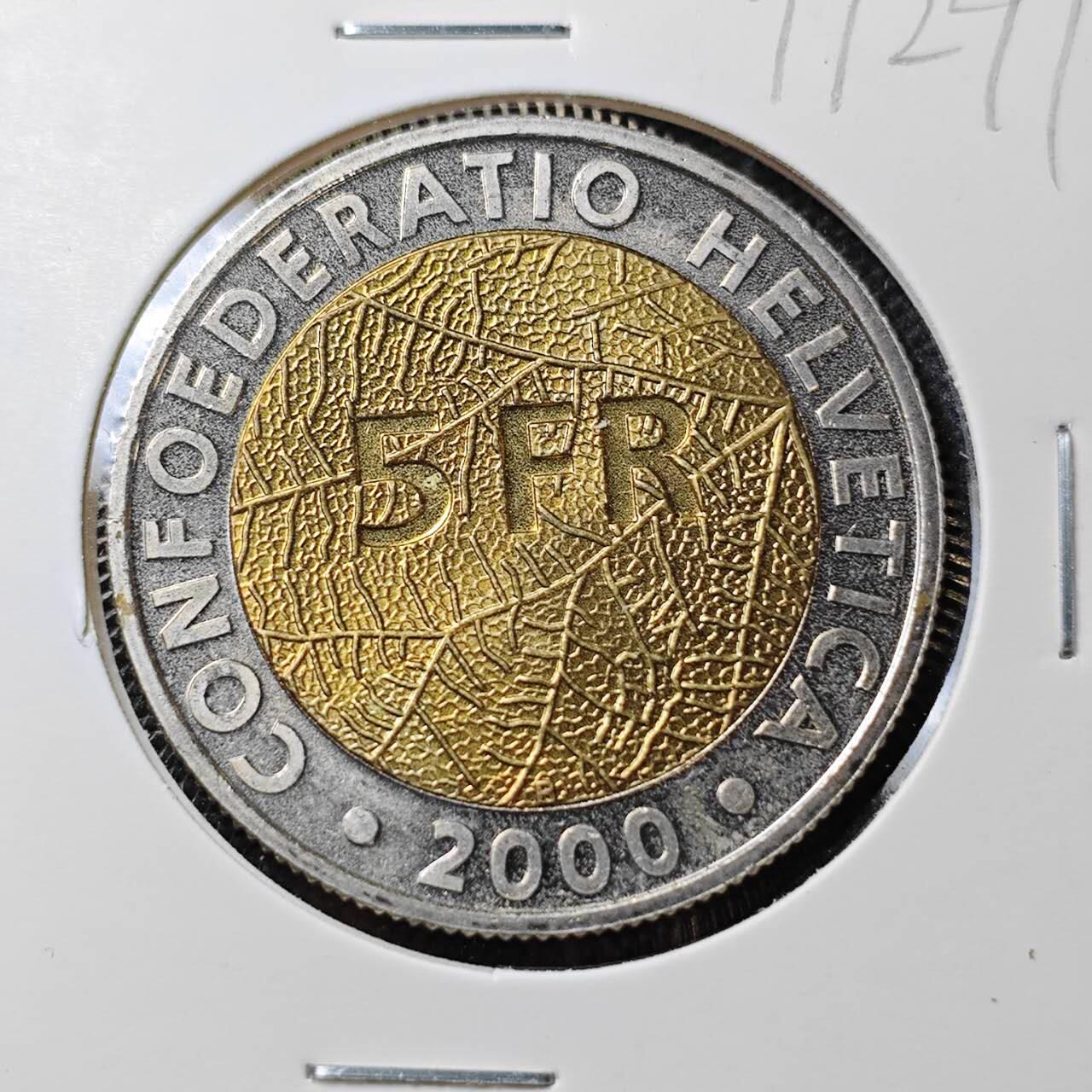KK钱币收藏小铺  第399期  百期特拍（四拍之三）2月预留时间 周末发货  2000瑞士5法郎双色纪念币 好品