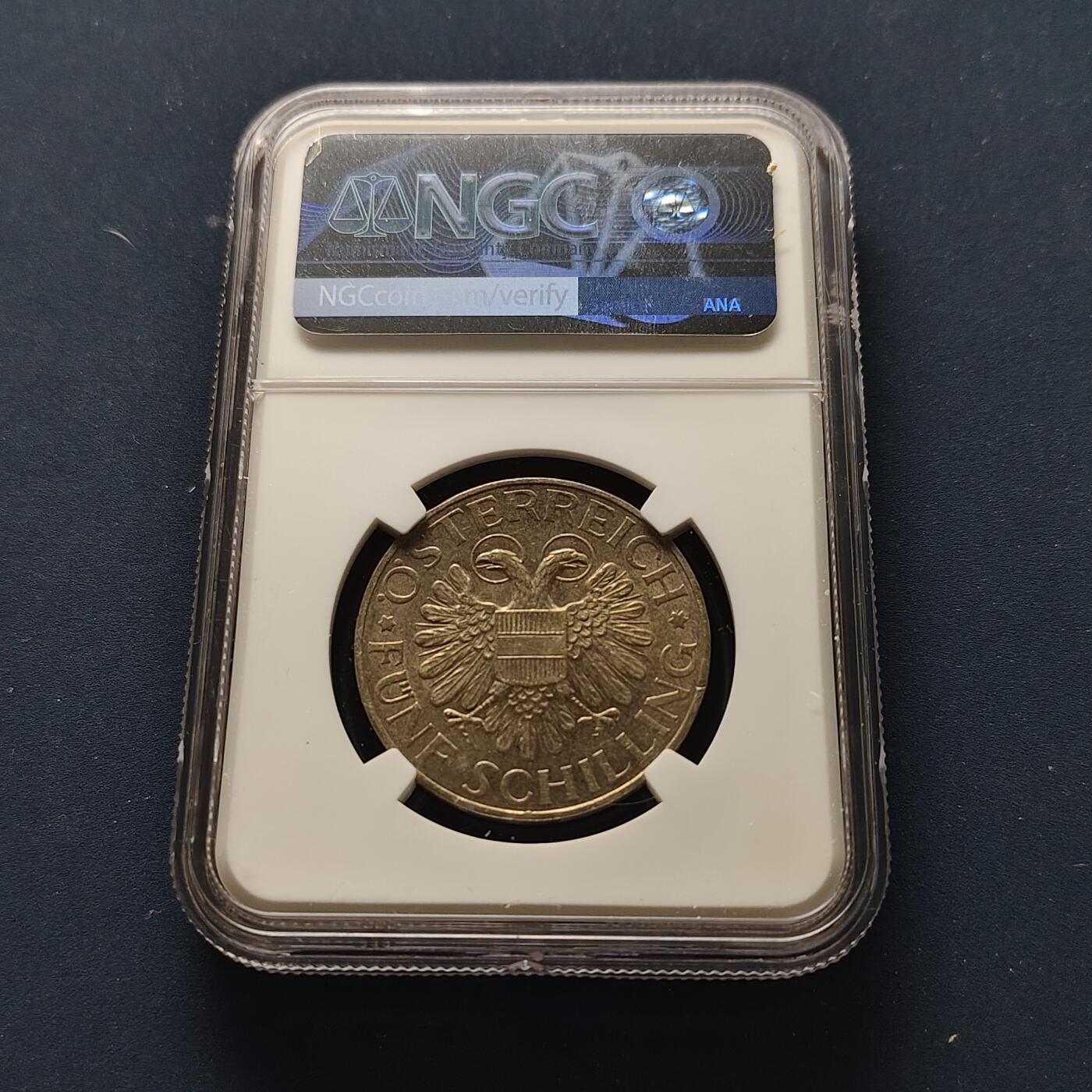 【全场包邮】纯粹捡漏拍493场 奥地利1935年5先令玛丽亚采尔的圣母像银币-NGC UNC DETAILS