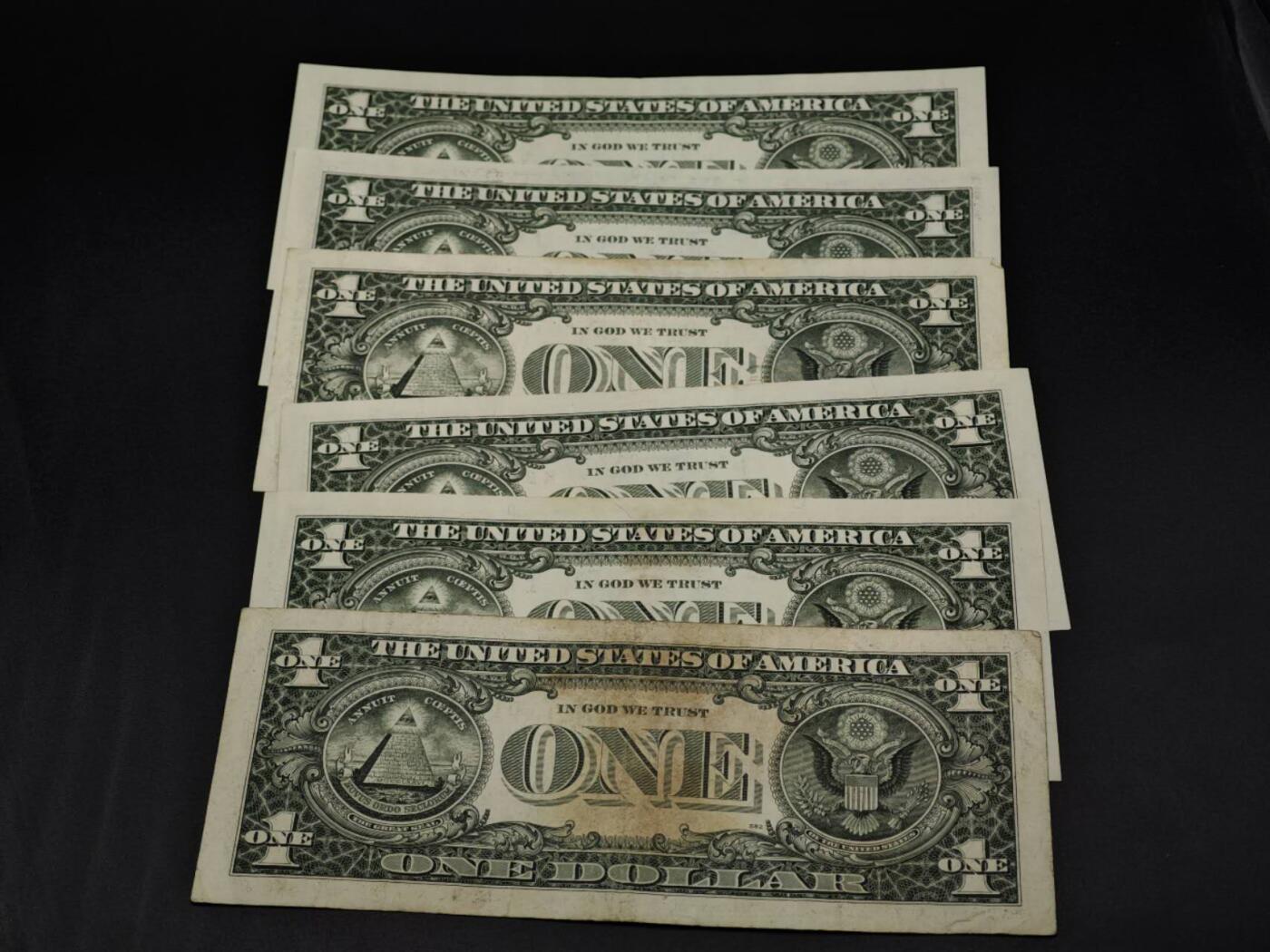 【淘币小摊】限时拍第八百四十五拍  纸币场  满百包邮可预留两周  周一统一发货  美国1美元纸币6张【有折】