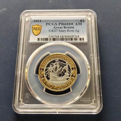 【全场包邮】纯粹捡漏拍493场 - 【收藏级·亚军分】英国2011年2镑玛丽玫瑰号500周年精制镀金纪念银币-PCGS PR68 DCAM（更高分仅2枚）