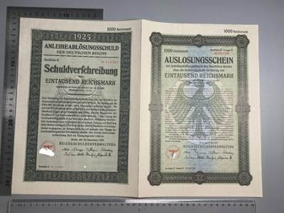 小驴勋章奖章收藏1月10日周六晚六点拍卖（珍爱和平，收藏战争，铭记历史，勿忘国耻，忠党爱国。有偿代拍，送拍规则在简介最后，参拍须阅读规则后再参拍，关系到运费包装发货时效真假辨别等关键信息，拍卖时不再发原图，看大图店主微信码在拍卖店铺介绍里） - 25年1000马克债券