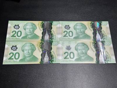 《外钞收藏家》第六百零一期（畅拍场）（本平台长期征集拍品、欢迎藏友们联系合作） - 加拿大20加元 2个签名四张一起 全新UNC