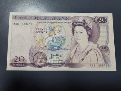 1月10号晚上8点 外国纸币自动截拍第82场 - 英国1970年D序列20镑纸币 莎士比亚 J  B Page签名 几乎全新