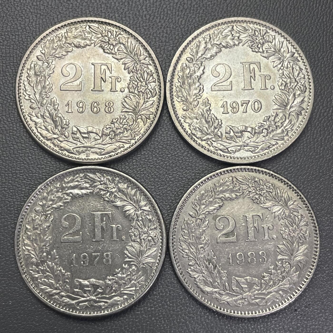 回流0110 瑞士1968、70、78、83年2瑞士法郎4枚