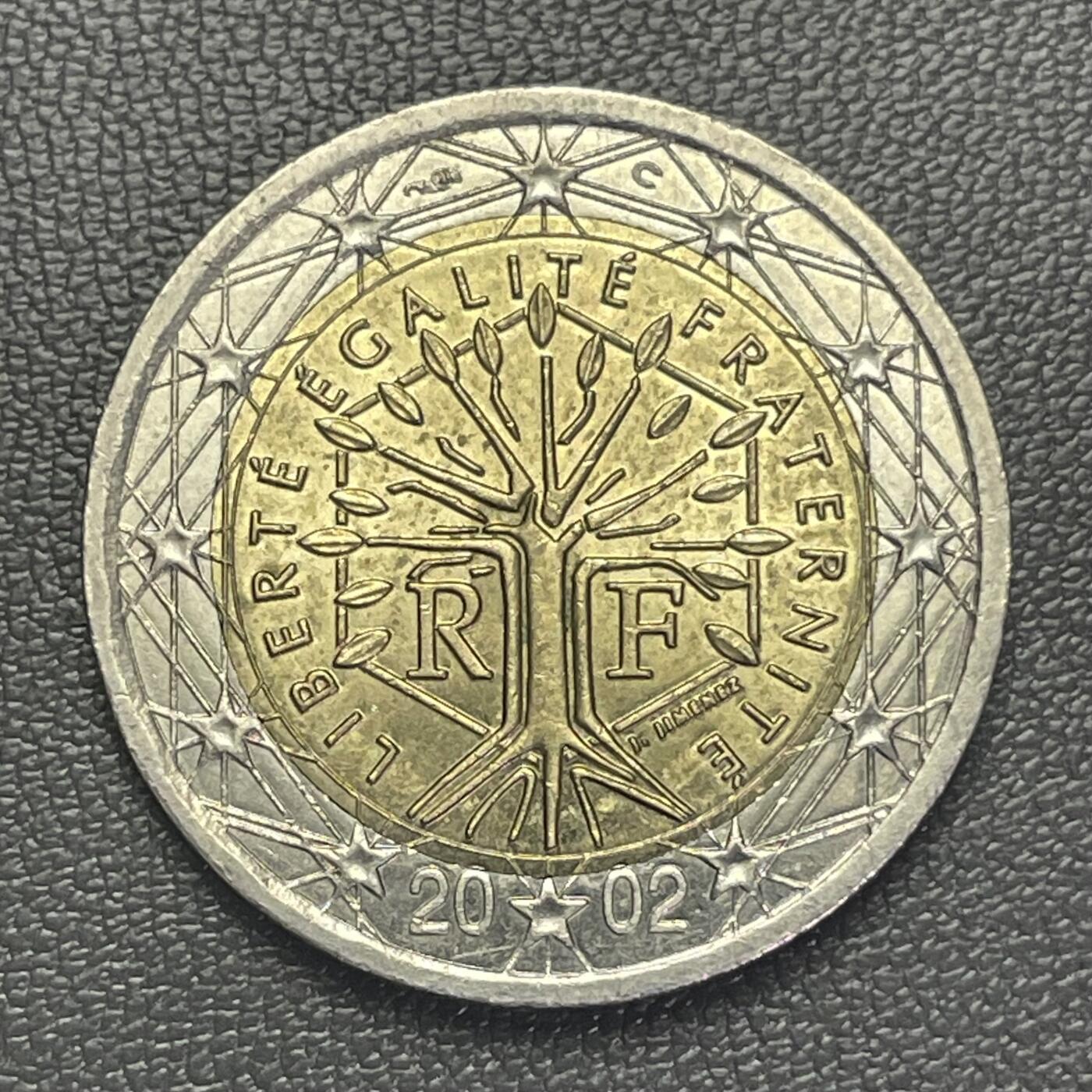 回流0110 法国2002年2欧元双金属币 生命树