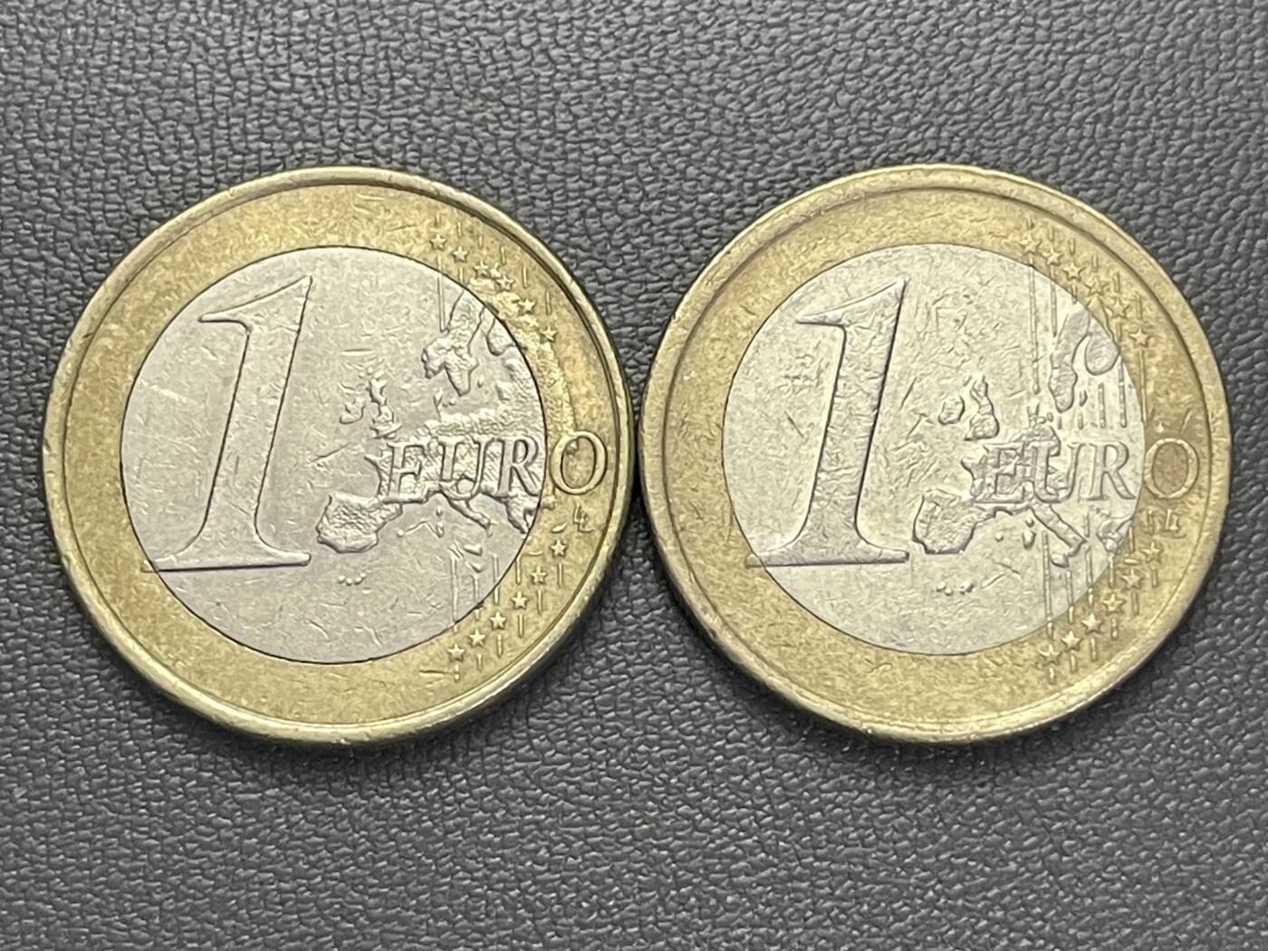 回流0110 西班牙2003、2007年1欧元双金属币两枚 国王胡安·卡洛斯一世