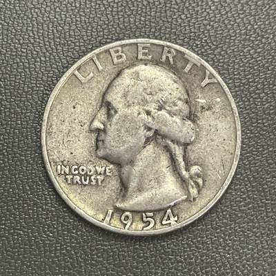 回流0110 -  美国1954年1/4元银币 华盛顿总统 6.25克90%银