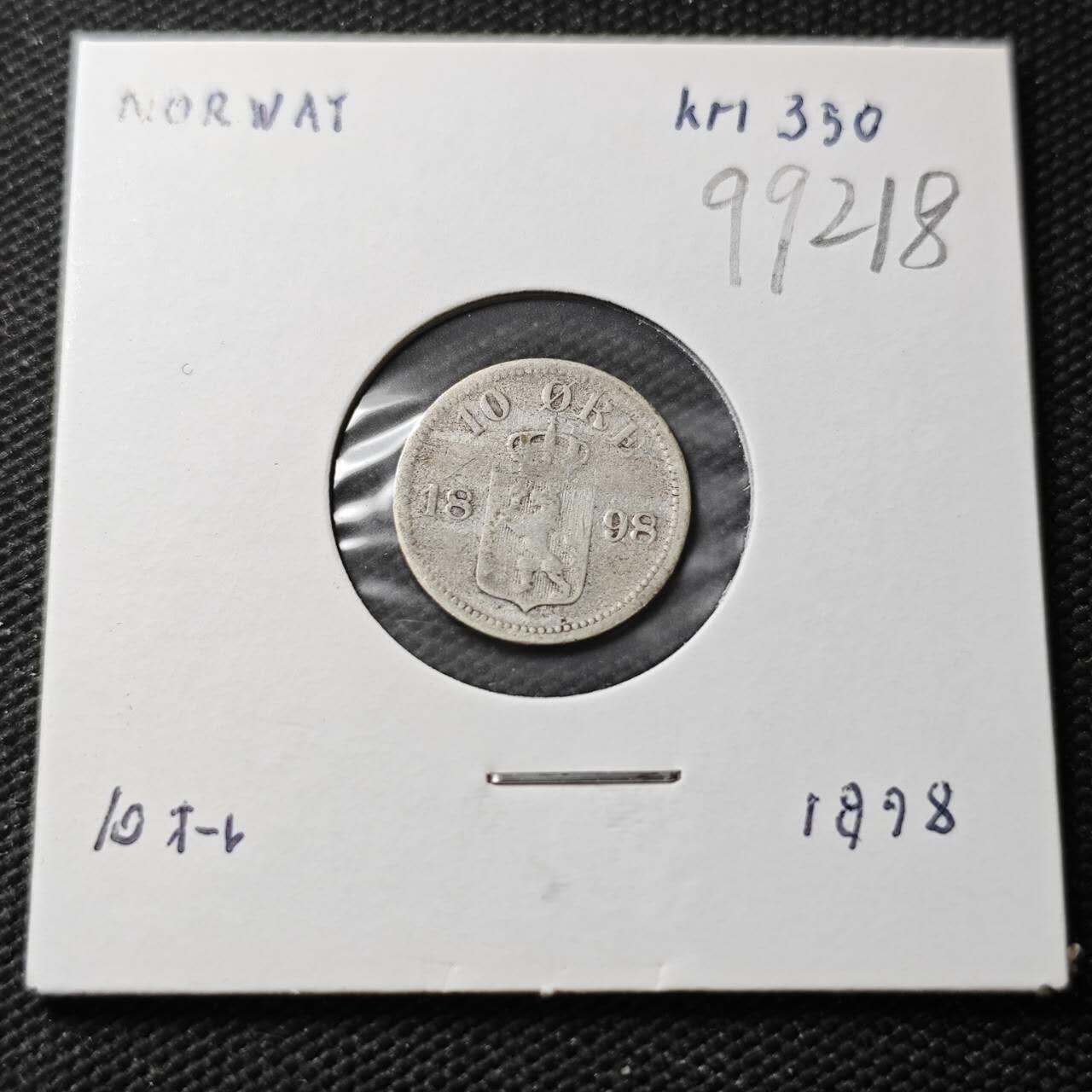 KK钱币收藏小铺  第399期  百期特拍（四拍之三）2月预留时间 周末发货  1898挪威10欧尔银币